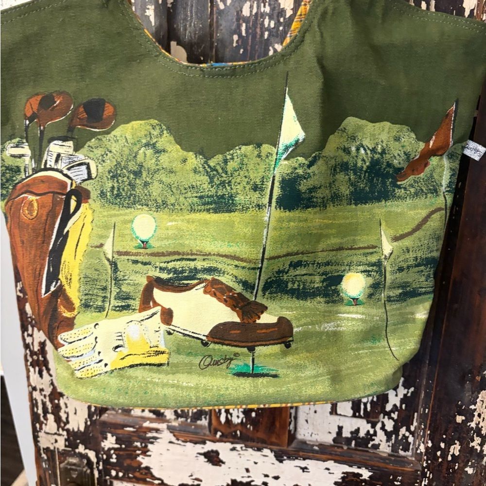 Anne Ormsby canvas 90’s Green Golf-Themed Tote Bag - Picture 3 of 15